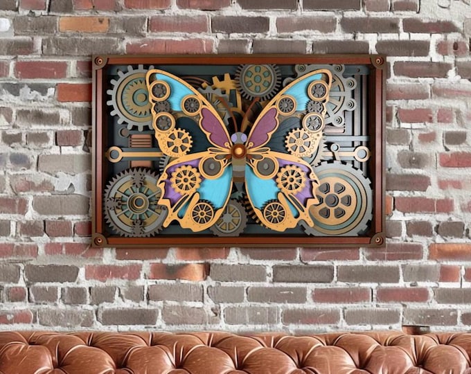 MEJA Designs Steampunk Butterfly Multi-Layer Wall Art, geometric wood wall art, Mandala Layered, 3D Wood Wall Art, Laser Cut Arts and Crafts