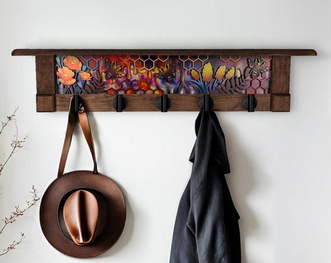 Rustic Wall Coat Rack with Shelf: Farmhouse Entryway Organizer