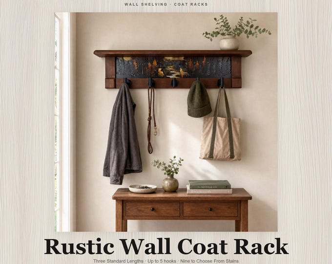 Rustic Wall Coat Rack with Shelf: Farmhouse Entryway Organizer | River Guardians Sunrise Sundown