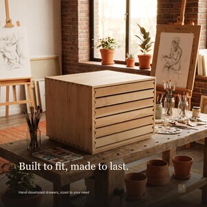 Artist Supply Drawer Chest | Handmade Wood Studio Organizer | Custom Paint Tube & Brush Storage | Flat File Drawer Unit image 4