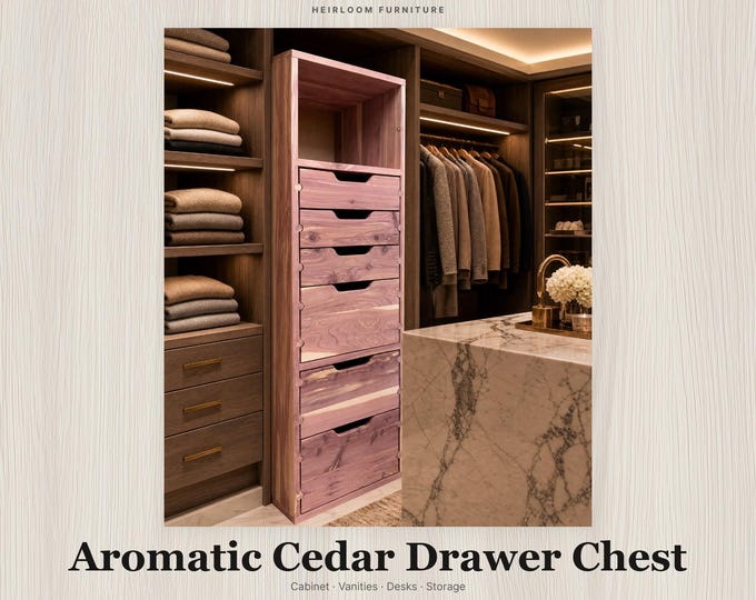 Handmade Cedar Chest, Tall Narrow Dresser with 6 Drawers, Aromatic Red Cedar Sweater Storage, Custom-made to fit