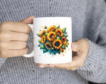 Standard Mug 11oz Mug Sunflower Cute coffee mug Sunflower mug Tea Mug ceramics coffee cup Flower mug reusible gift kids mug girl boy Mother