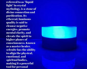 Blue Selenite Crystal Night Light: Natural Wood Base, USB Powered