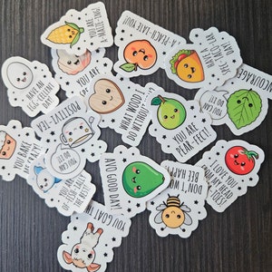 Funny & Cute Food and Animal Cartoon Stickers, Waterproof and Scratch Resistant Vinyl Stickers, Mental Health, Positive Puns, Motivational