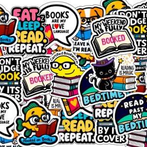 Reading Book Lover Sticker Set, Waterproof Die Cut Stickers, Book Nerd Gift Ideas, Bookish Quotes, Water Bottle Notebook Laptop Kindle Decal