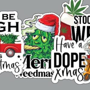 Stickers de Noël sarcastiques pour adultes stoner, Stickers découpés imperméables en vinyle, jeux de mots tête de pot de Noël, coffret cadeau d'autocollants rigolos