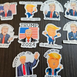Funny Donald Trump Stickers, 2024 American Election, Sarcastic Cartoon Trump Puns, Glossy Waterproof and Scratch Resistant Vinyl Stickers