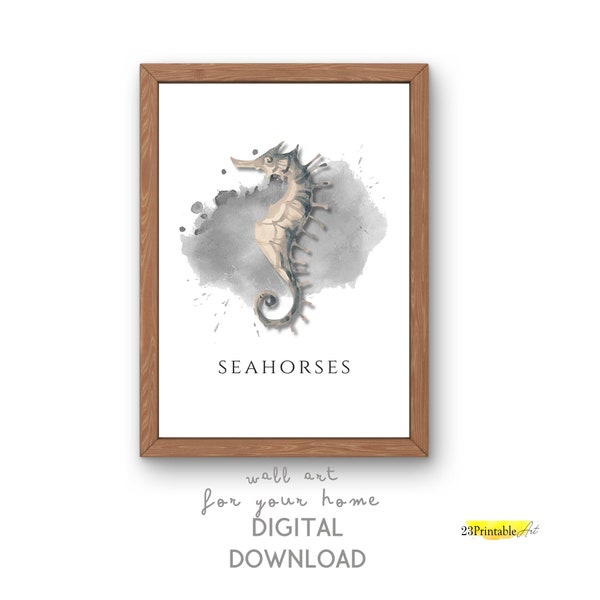 Seahorse Wall Art in watercolor technique and Digital Downloads for Home Decor and sea-themed Gifts - Gift for Fathers