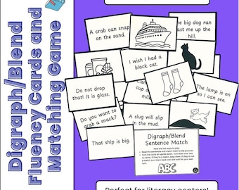 Digraph/Blend Fluency Cards & Sentence Matching Game | Phonics Printable