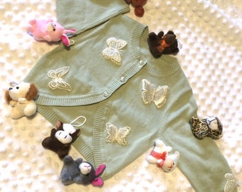 SALE ! Childs light green bolero with beautiful butterflies to fit up to 18 months