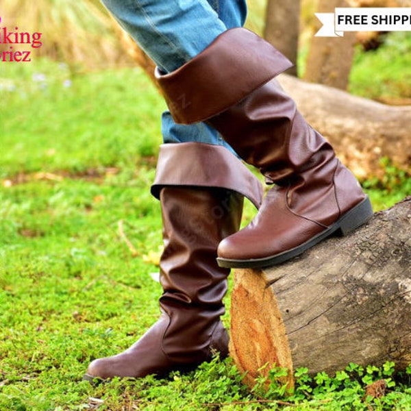 Ren Faire Unisex Adult Aesthetic Shoes, Renaissance Medieval Shoes, Viking Pirate Long Boots, Unique Leather Knight Boots, Steampunk Shoes .