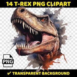14 Imágenes Prediseñadas de imagen PNG de dinosaurio T-REX, fondo transparente