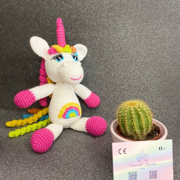 Hand crocheted stuffed unicorn, amigurumi