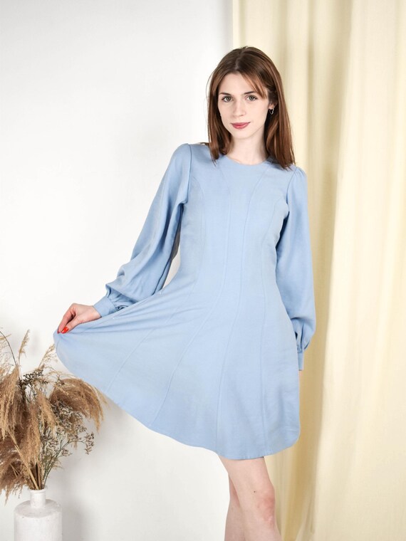 navy blue dress for baby girl Smocked Bodice Square Neck Long Sleeve Dress for Women Knee Length