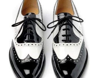 Buy New Men's Fashion Bespoke White And Black Oxford And Wingtip Style Leather Sheos