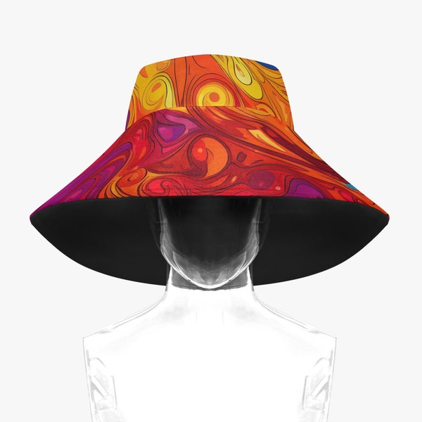Boonie Hat : Liquid Blue & Red Power Adventure Hat - Venture outdoors with floral elegance, blending style and sun protection seamlessly
