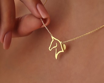 14K Solid Gold Horse Silhouette, Horse Head Pendant, Horse Charm Gift For Mother's Day, Horse Keepsake Pendant For Her, Horse Girl Jewelry