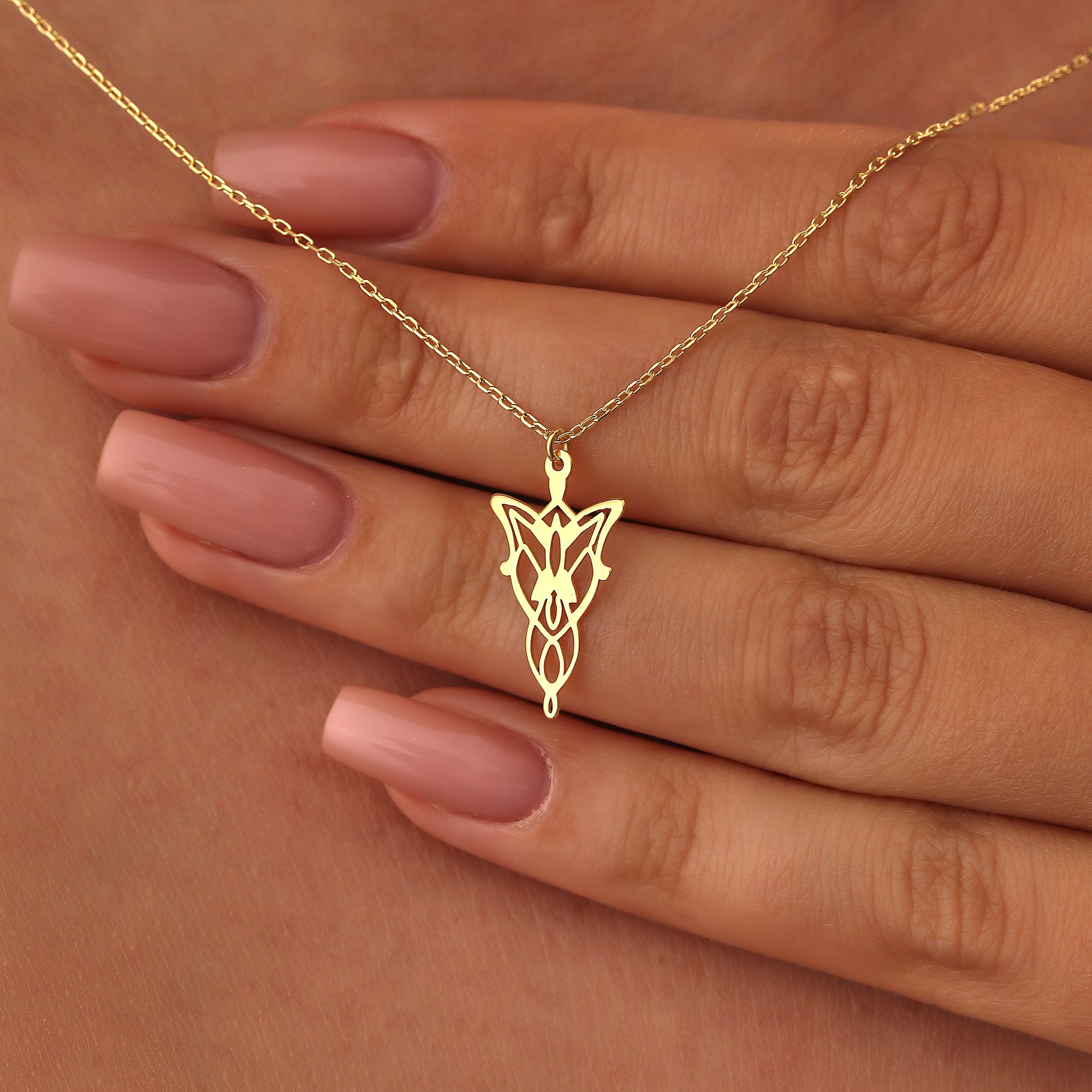 14K Solid Gold Evenstar LOTR Necklace, Elven Arwen Necklace Design ...