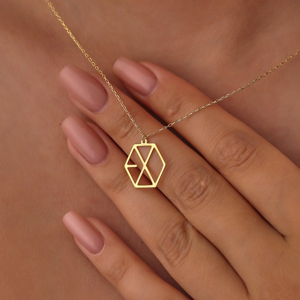 Collier exo en or massif 14 carats, collier hangul coréen, cadeau collier amour K-Pop pour elle, bijoux K-Pop, Xiumin, Suho, Lay, Baekhyun, Chen