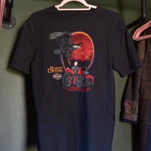 Harley Davidson Black T-Shirt, Eagle Graphic Motorcycle Tee, 90s Vintage Retro Shirt for Bikers, Authentic Gift for Him