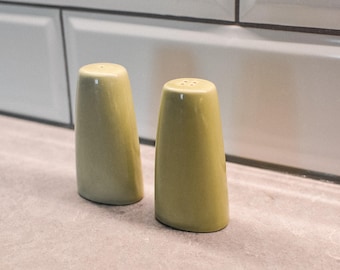 Vintage MCM Pea Green Oval Salt and Pepper Shaker Set