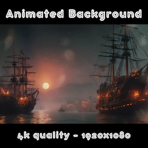 ANIMIERTER HINTERGRUND - Geisterpiratenhafen, verwunschenes Schiff, verwunschene Gewässer (loop, 4k) VTUBER - Stream Hintergrund - Video Hintergrund - Lo-fi - D&D