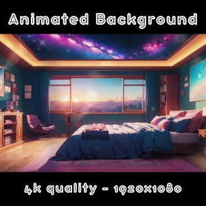 SFONDO ANIMATO - Camera da letto astrale, accogliente, Camera da letto Vtuber (loop, 4k) VTUBER - Sfondo streaming - Sfondo video - Lo-fi - D&D