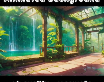 GEANIMEERDE ACHTERGROND - luifelwaterval, regenwoud, savanne (loop, 4k) VTUBER - stroomachtergrond - video-achtergrond - lo-fi - D&D