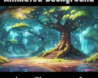 ANIMATED BACKGROUND - Meditation Tree, Fairy Forest, Magical (loop, 4k) VTUBER - Stream Background - Video Background - Lo-fi - D&D