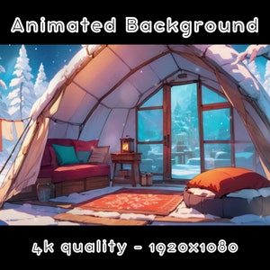 ANIMATED BACKGROUND - Snow Tent, Arctic, Winter, Cold,Vtuber Bedroom  (loop, 4k) VTUBER - Stream Background - Video Background - Lo-fi - D&D