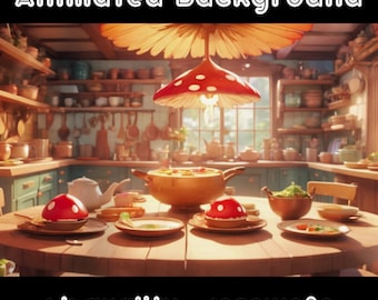 ANIMATED BACKGROUND - Mushroom Kitchen, Cozy, Vtuber Room (loop, 4k) VTUBER - Stream Background - Video Background - Lo-fi - D&D