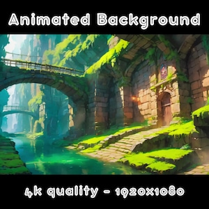 GEANIMEERDE ACHTERGROND - stenen brug, natuur, avontuur, gezellig (loop, 4k) VTUBER - streamachtergrond - videoachtergrond - lo-fi - D&D