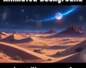 ANIMATED BACKGROUND - Night Dunes, Sand, Barren, Desert, Oasis, Arid (loop, 4k) VTUBER - Stream Background - Video Background - Lo-fi - D&D
