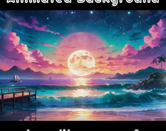 ANIMIERTER HINTERGRUND - Vollmond, Strand Mondschein, Wellen, Ufer, Sommer (loop, 4k) VTUBER - Stream Hintergrund - Video Hintergrund - Lo-fi - D&D