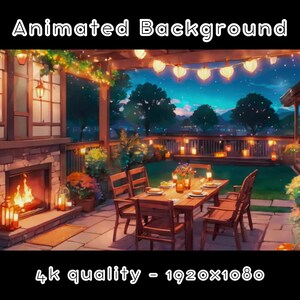 GEANIMEERDE ACHTERGROND - Patio Dinner, Night Background, Cosy (loop, 4k) VTUBER - Stream-achtergrond - Video-achtergrond - Lo-fi - D&D