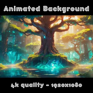 SFONDO ANIMATO - Albero blu, Foresta magica, Magico (loop, 4k) VTUBER - Sfondo flusso - Sfondo video - Lo-fi - D&D