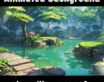 ANIMATED BACKGROUND - Lotus Garden, Pond, Botanical, Water lilies  (loop, 4k) VTUBER - Stream Background - Video Background - Lo-fi - D&D