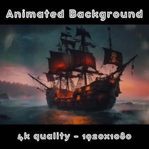ANIMIERTER HINTERGRUND - Piratenschiff, Spuk, Horror, Ozean (loop, 4k) VTUBER - Stream Hintergrund - Video Hintergrund - Lo-fi - D&D