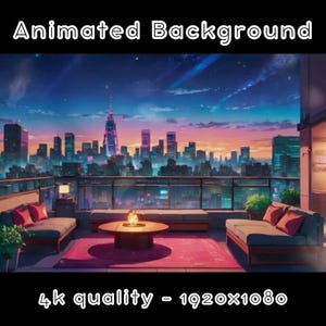 ANIMATED BACKGROUND - Late Night Balcony, Night Video, Vtuber Room (loop, 4k) VTUBER - Stream Background - Video Background - Lo-fi - D&D