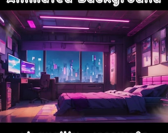 ANIMATED BACKGROUND - Cyberpunk Bedroom, Neon, Futuristic  (loop, 4k) VTUBER - Stream Background - Video Background - Lo-fi - D&D