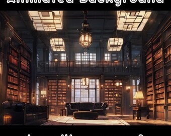 ANIMATED BACKGROUND - Somber Library, Study, Bookshelves, Office (loop, 4k) VTUBER - Stream Background - Video Background - Lo-fi - D&D