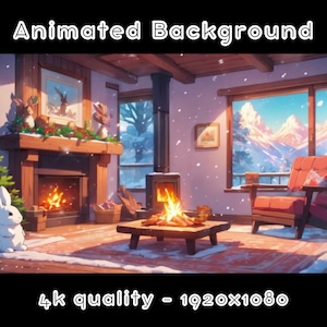 ANIMATED BACKGROUND - Bunny Lounge, Cozy Living Room, Vtuber Room (loop, 4k) VTUBER - Stream Background - Video Background - Lo-fi - D&D