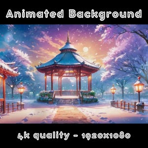 GEANIMEERDE ACHTERGROND: besneeuwd platform, Winter Wonderland, Cosy Frosty (lus, 4k) VTUBER - Streamachtergrond - videoachtergrond - Lo-fi - D&D