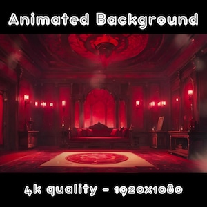 May include: Animated background featuring a red room with a couch, ornate furniture, and a red circular rug. The text "4k quality - 1920x1080" is at the bottom of the image.
