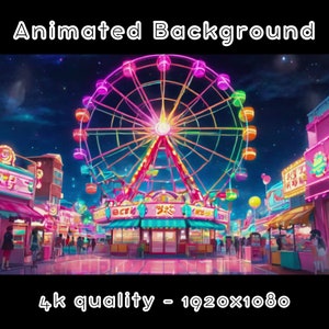 ANIMATED BACKGROUND - Pink Fair, Circus, Amusement Park, Theme Park (loop, 4k) VTUBER - Stream Background - Video Background - Lo-fi - D&D
