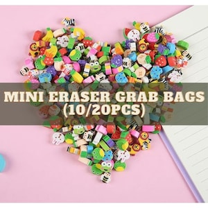 Mini Erasers Grab Bags | 10/20 pcs set | Animal Fruit Food Stationary | Kawaii Stationary | Cute Erasers | School Supplies | Mystery Packs