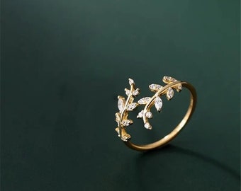 Diamond Leaf Opening Ring (gold)