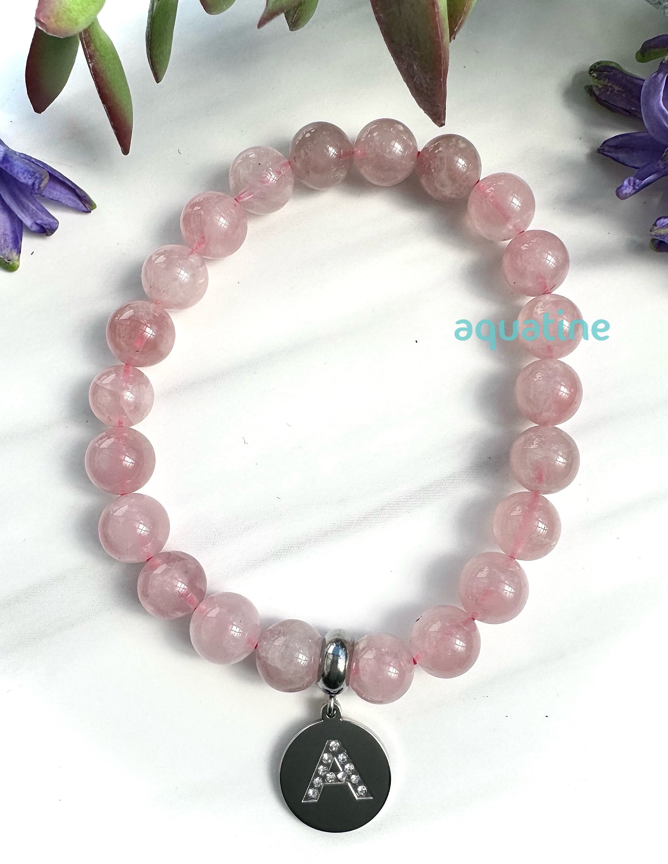 Bracciale con Perline Al Quarzo Rosa da 8 mm Bracciale Elasticizzato per Bambini a Tema Animali Bracciale con Perline in Pietra Naturale Bracciale con Ciondolo Simpatico Piccolo Pinguino Bracciale D