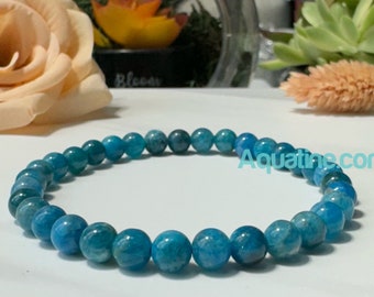 Pulsera elástica de cuentas de cristal natural de 6 mm de apatita TAMAÑO PERSONALIZADO