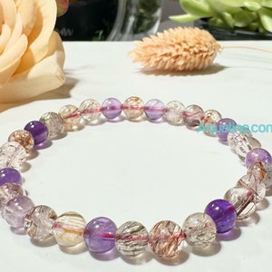 Super 7 Melody Rutilated 6mm Natural Crystal Bead Stretch Bracelet CUSTOM SIZING